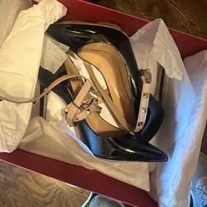 Chic Black and Tan Studded Women's Heels